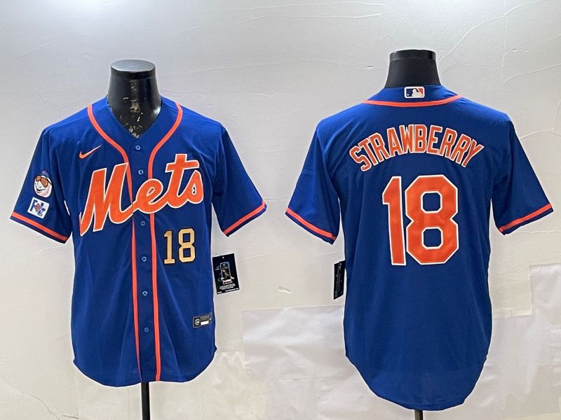 Men New York Mets #18 Strawberry Blue Game 2025 Nike MLB Jersey style 3->new york mets->MLB Jersey
